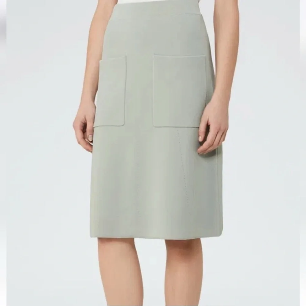 REISS Bridgette Sage Green Pencil Knit Skirt Pockets High Waisted Womens Size 2
